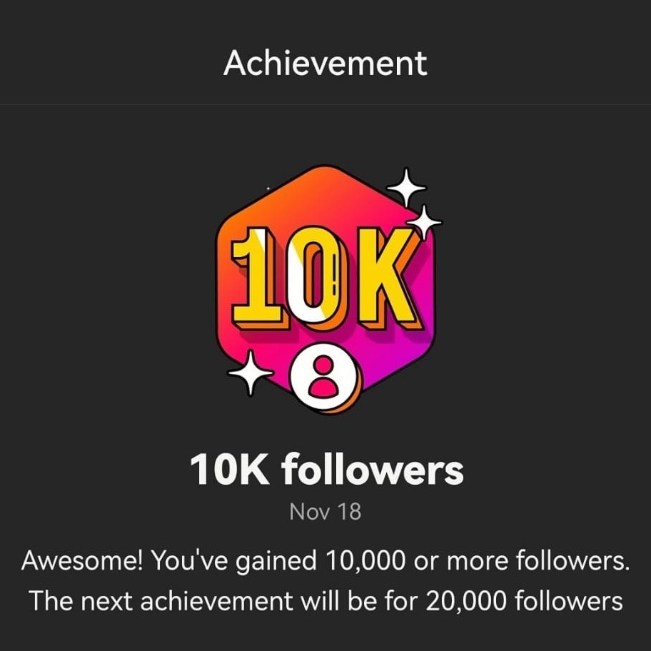 10K followers achievement